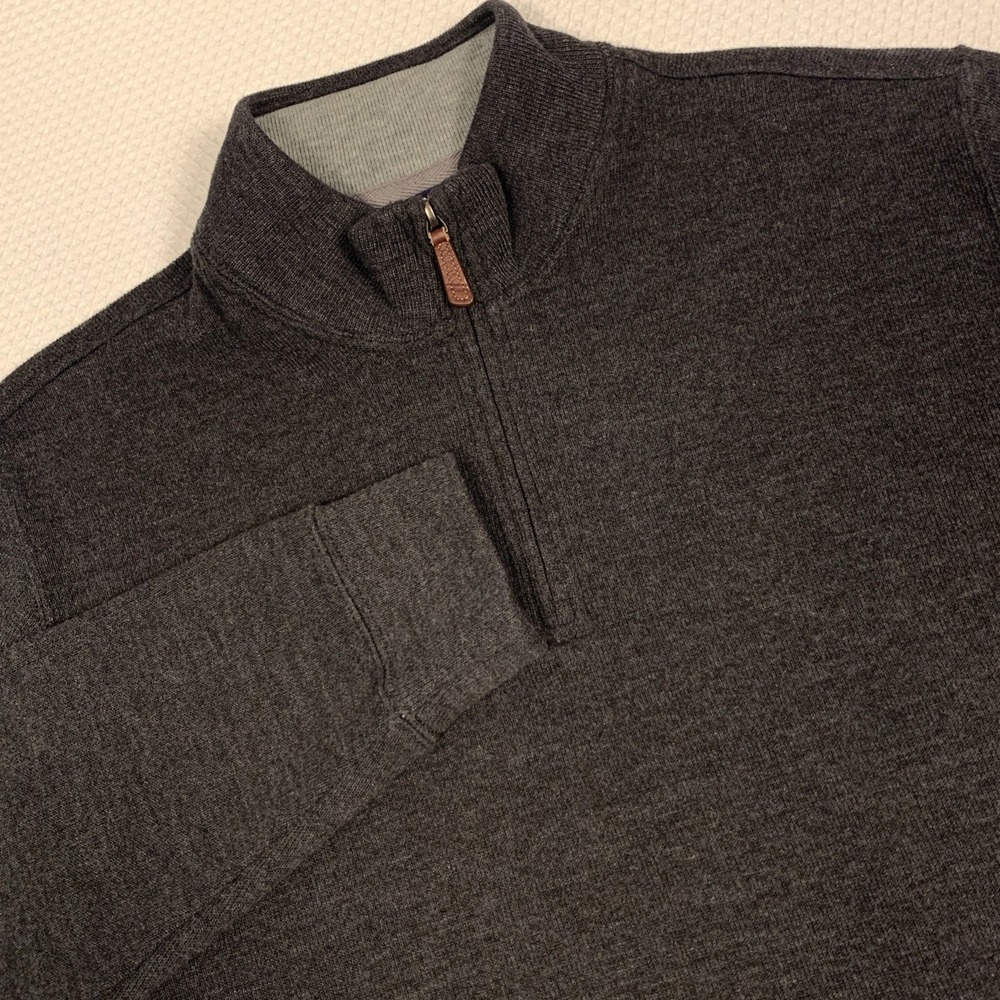 Lands End Mens Large Gray Knit 1/4 Zip Mock Neck Pullover Sweater L